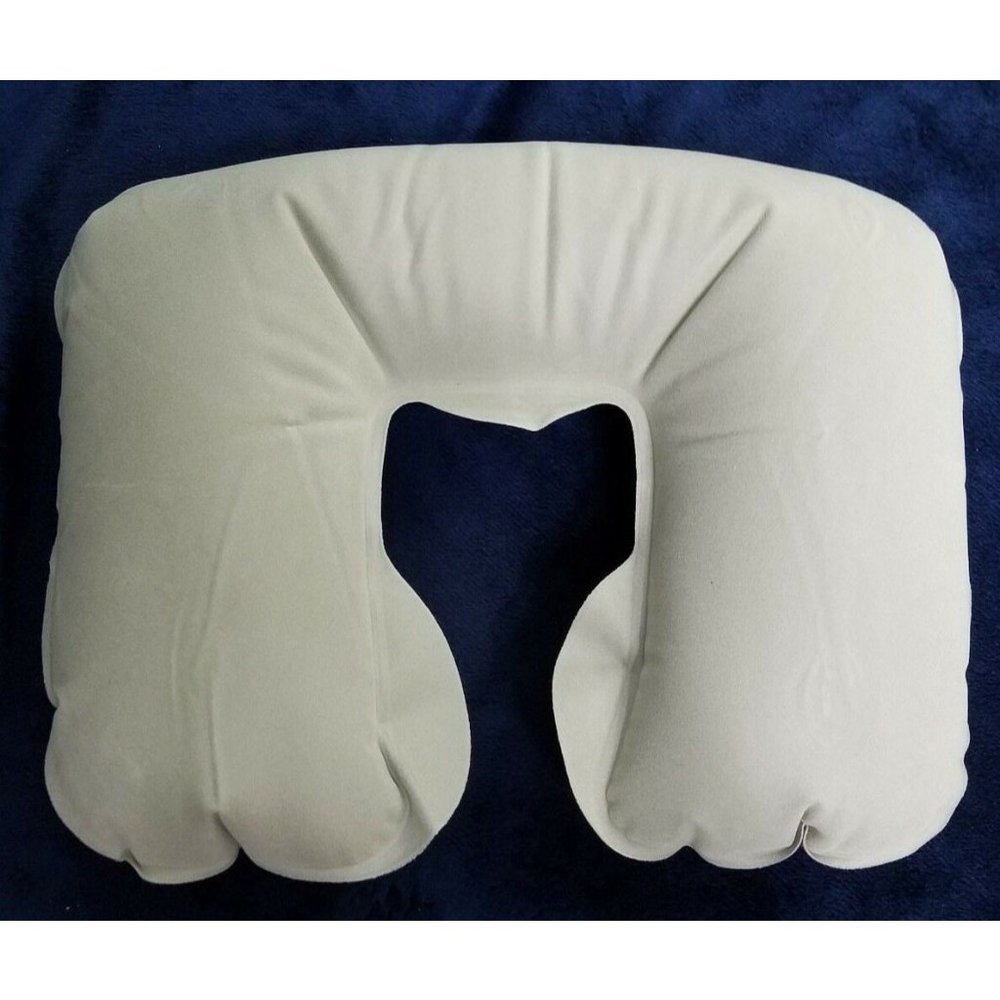 Inflatable travel pillow 11 in wide NAVY color sleek compact fits in carry on